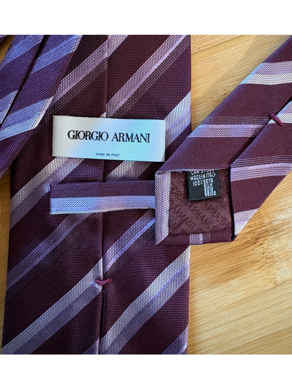 Giorgio Armani Plum and Light Purple Striped Silk Tie